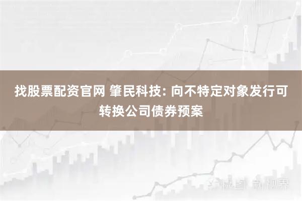 找股票配资官网 肇民科技: 向不特定对象发行可转换公司债券预案